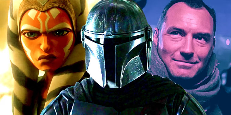 Ahsoka Tano in Tales of the Jedi, Din Djarin in The Mandalorian, and Jude Law in Skeleton Crew.