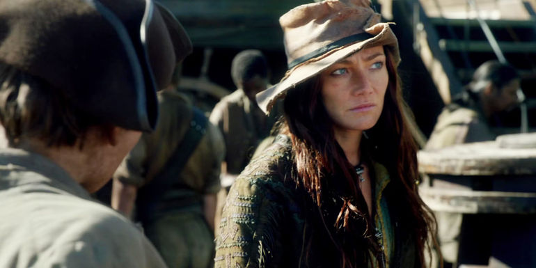Anne Bonny looking concerned in Black Sails