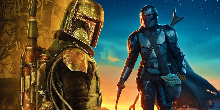 Boba Fett's poster from The Mandalorian season 2 next to the poster for The Mandalorian seasno 2