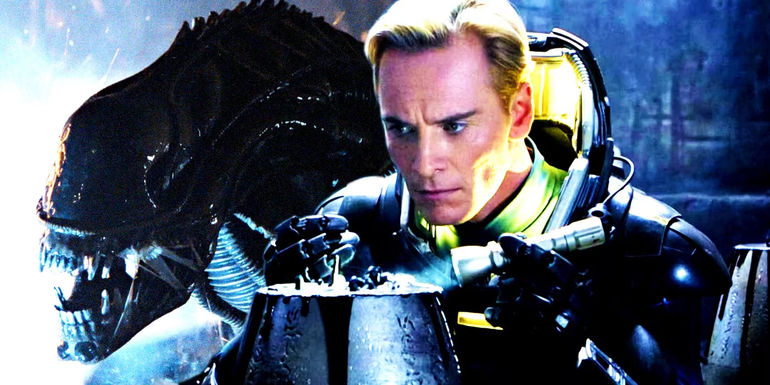 Michael Fassbender's David looking at a pod in Prometheus and a Xenomorph in the Alien franchise