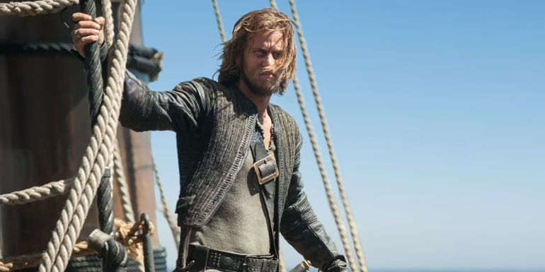 Ned Low standing on a ship in Black Sails