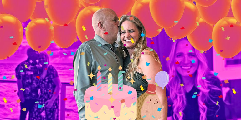 Montage of Sister Wives’ Christine Brown and David Woolley with birthday cake