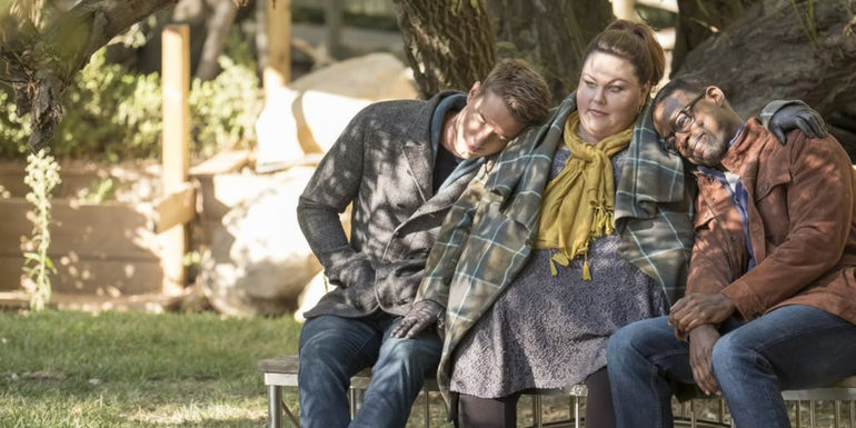 The Pearson siblings sitting on a bench in This is Us