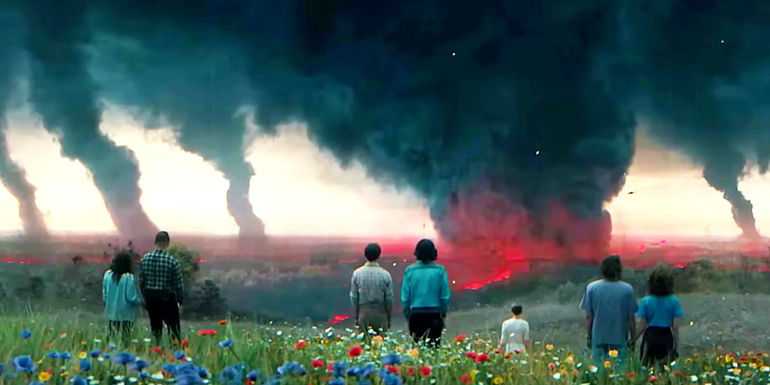 Hawkins on fire in Stranger Things season 4 ending