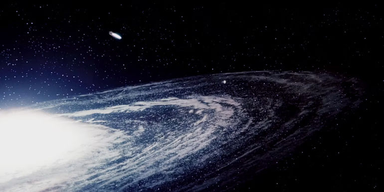 Millennium Falcon leaving at the end of The Empire Strikes Back