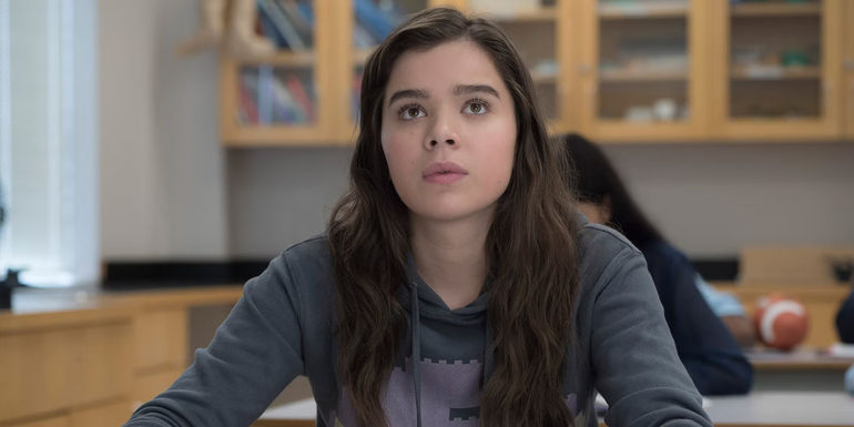 Nadine (Hailee Steinfeld) looking up in class in The Edge of Seventeen