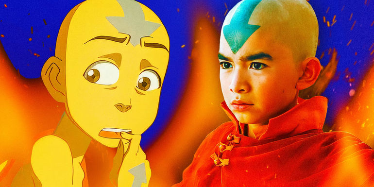 Split images of Aang from the animated Avatar: The Last Airbender and Netflix's live-action show