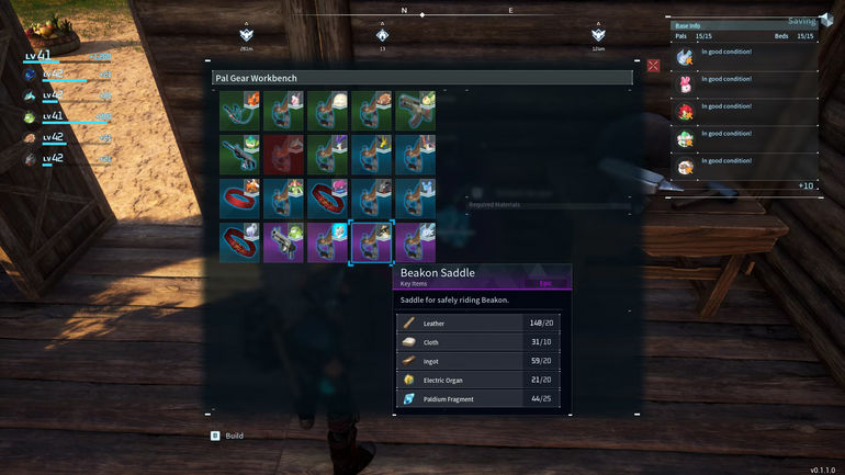 The Pal Gear menu in Palworld