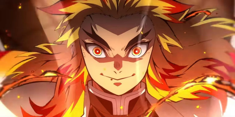 The Flame Hashira Rengoku in Demon Slayer: Mugen Train key art.
