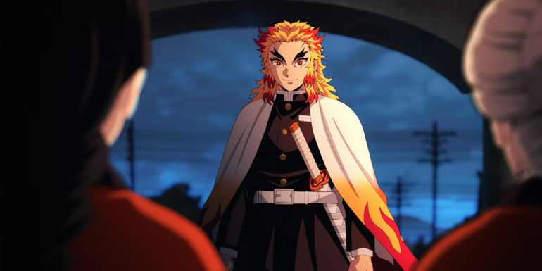 Demon Slayer: Rengoku bids the boxed lunch girls farewell.