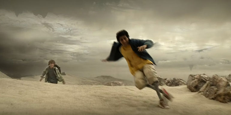 Grover being pulled toward Tartatus in Percy Jackson episode 7