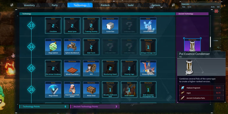 Image of the Pal Essence Condenser in the Technology section in Palworld