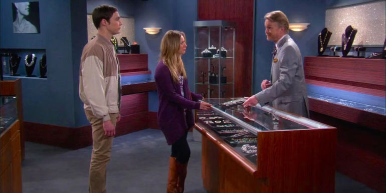 Penny and Sheldon shopping for jewellery in The Big Bang Theory