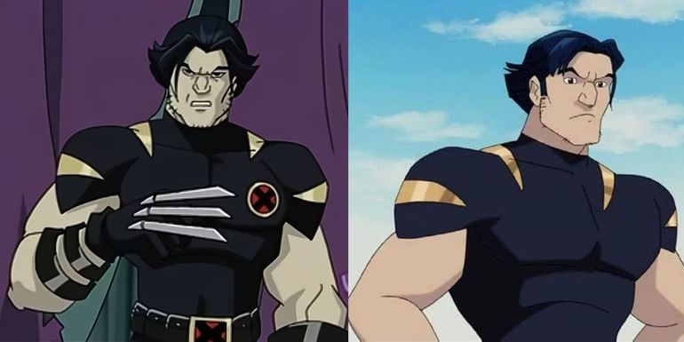 X-Men Evolution, side-by-side image of wolverine in his black costume