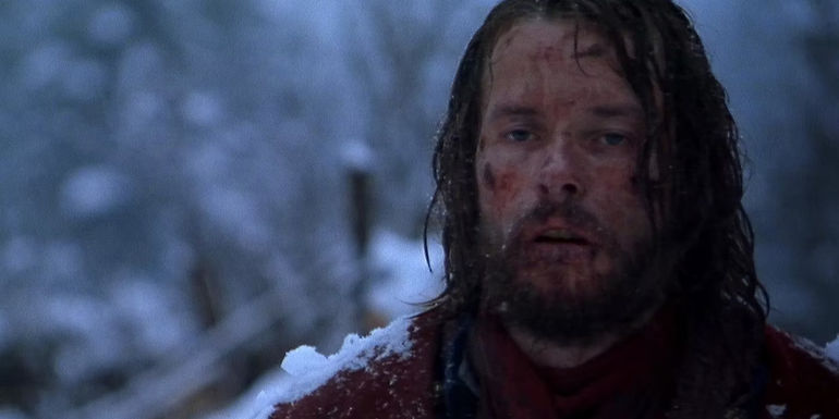John Boyd looking scared in the snow in Ravenous
