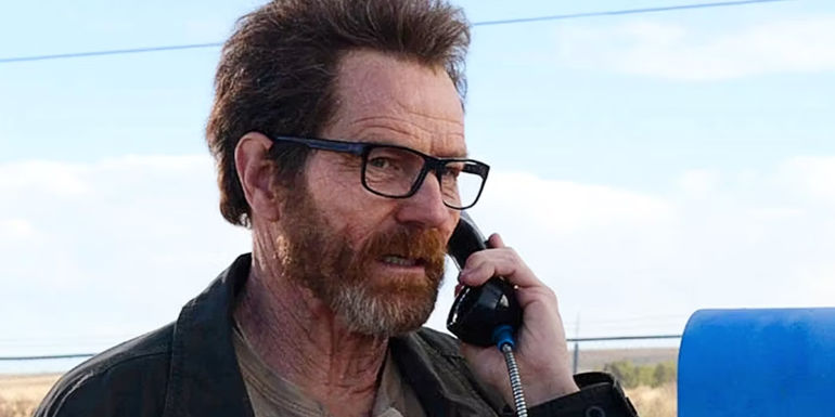 Bryan Cranston as Walter White talking on a payphone in the Breaking Bad finale
