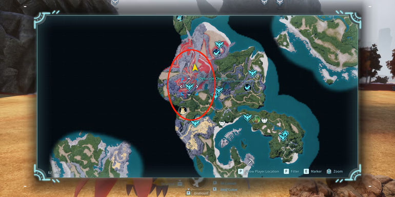 Image of the location of Vixy on the map in Palworld