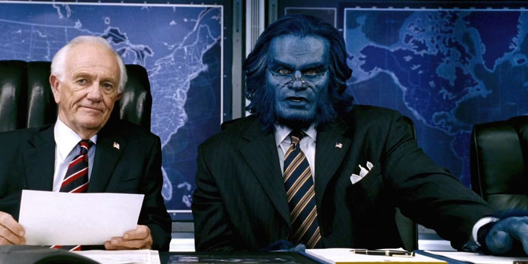 Kelsey Grammer's Hank McCoy in the presidential committee in X-Men the last stand 