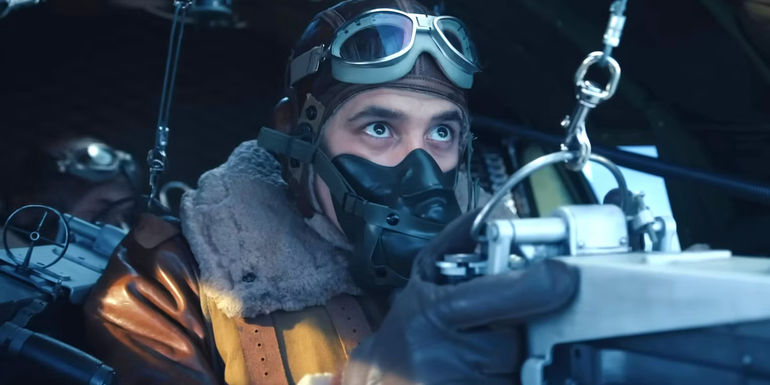 An airman manning a gun in Masters of the Air TV show