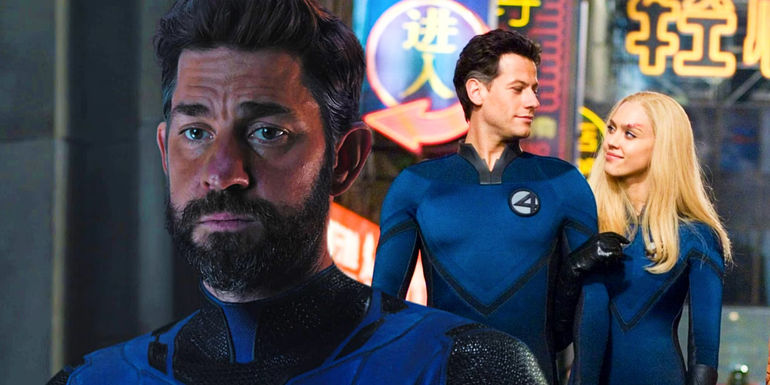 John Krasinski as Reed Richards in Doctor Strange 2; Ioan Gruffudd (Reed Richards) and Jessica Alba (Sue Storm) in Fantastic Four