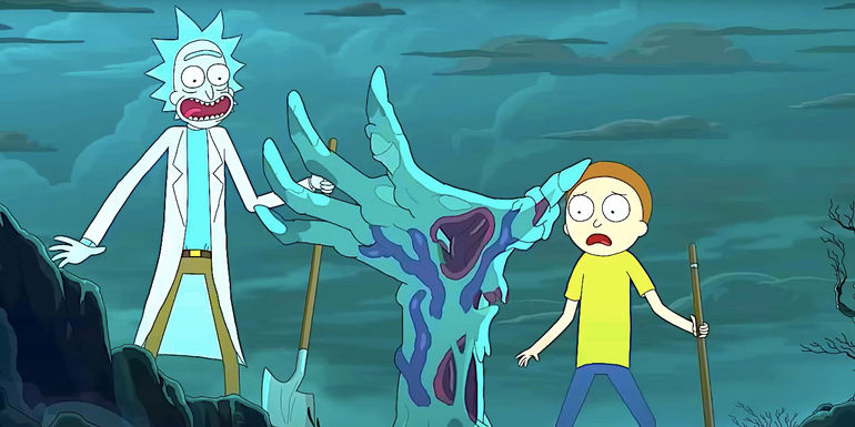 Rick and Morty see a zombie hand in season 7 opening credits