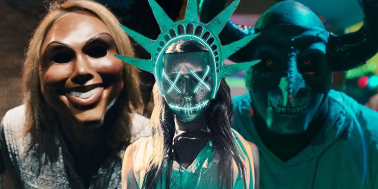 A composite image of various villains from The Purge movies