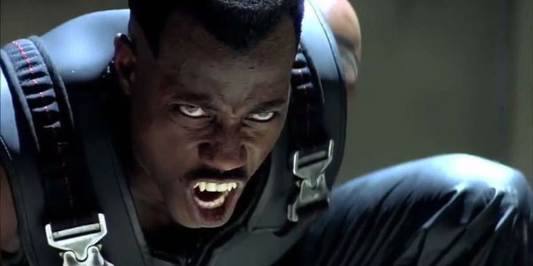 Wesley Snipes as Blade roars in Blade's climax.