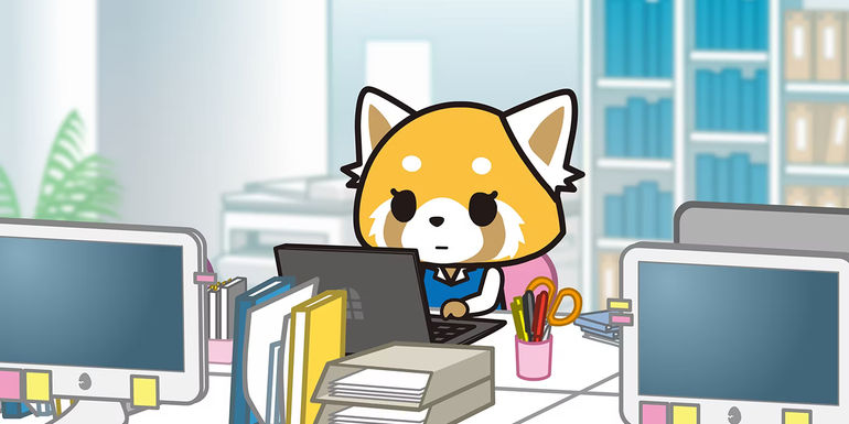 Retsuko from Aggretsuko working her day job.