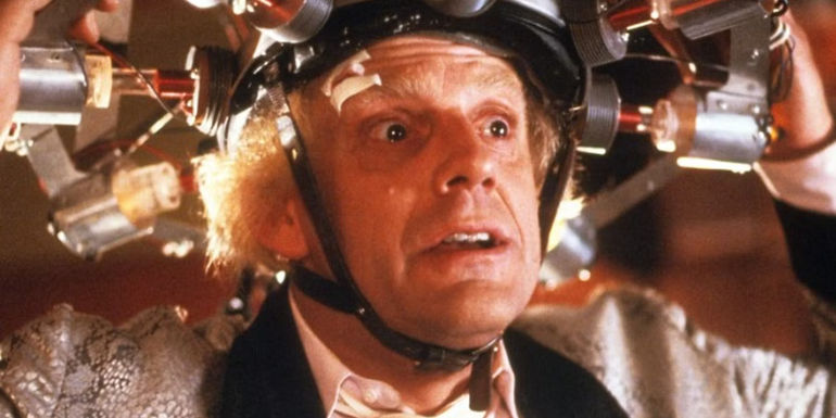 Doc Brown with a machine in Back to the Future