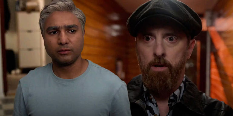 Collage of Beard (Brendan Hunt) forgiving Nate (Nick Mohammed) in Ted Lasso Season 3