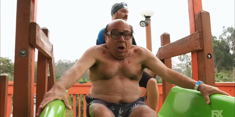 Frank tries the Thunder Gun Express water slide in It's Always Sunny in Philadelphia