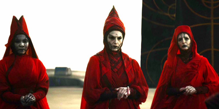 The Great Mothers in Ahsoka talk to Morgan Elsbeth at their temple on Peridea.