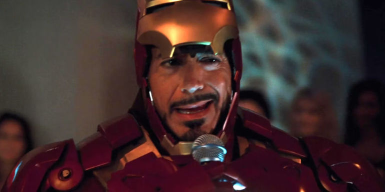 Robert Downey Jr. as Tony Stark/Iron Man in Iron Man 2 drunk at his birthday party