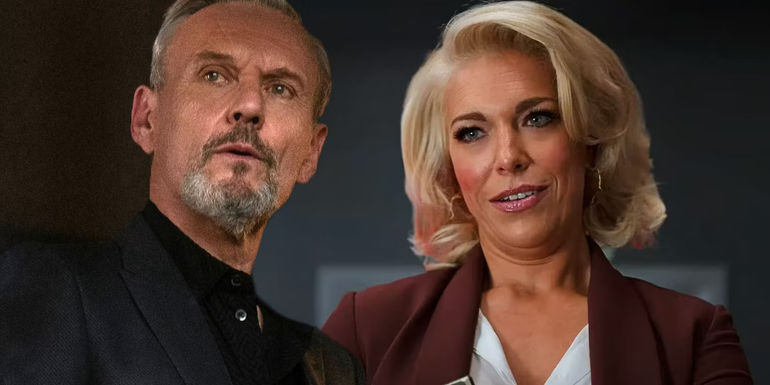 Collage of Rebecca (Hannah Waddingham) and Rupert (Anthony Head) from Ted Lasso season 3