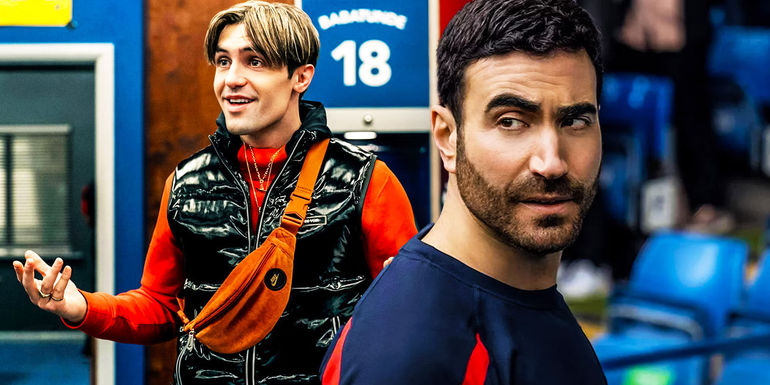 Collage of Roy (Brett Goldstein) and Jamie (Phil Dunster) in Ted Lasso season 3