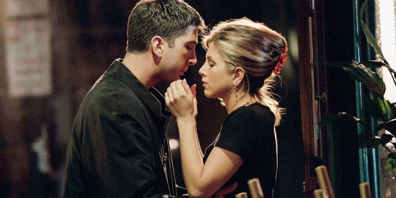 David Schwimmer As Ross And Jennifer Aniston As Rachel About To Kiss in Central Perk In Friends Season 2