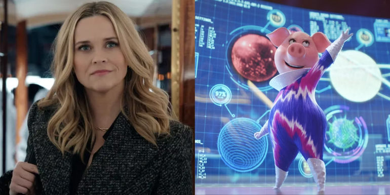 Split image of Reese Witherspoon in The Morning Show and Rosita in Sing 2