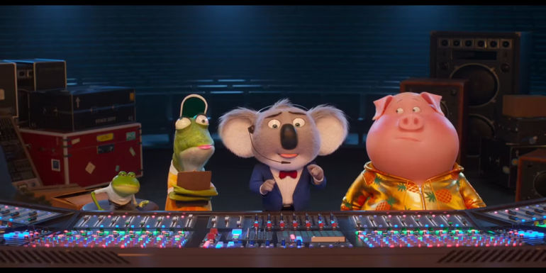 Miss Crawley, Buster Moon and Gunter in the studio