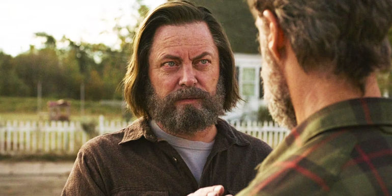 Bill (Nick Offerman) speaking to Frank (Murray Bartlett) in The Last Of Us episode 3