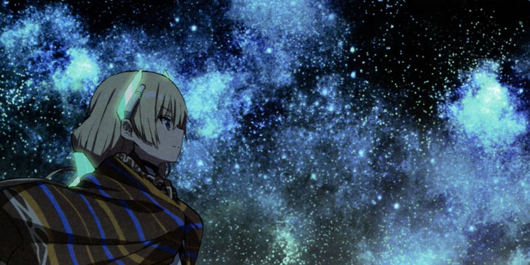 Expelled From Paradise Poster featuring the main character in a space station.