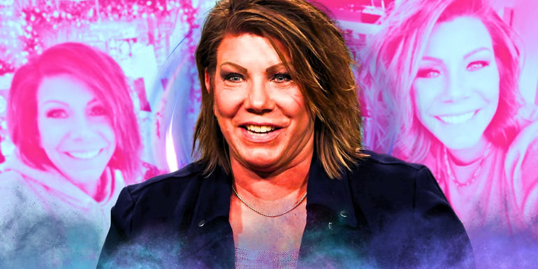 Montage of Sister Wives Star Meri Brown with pink background