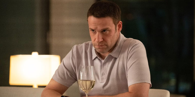 Seth Rogen drinks wine in Dumb Money