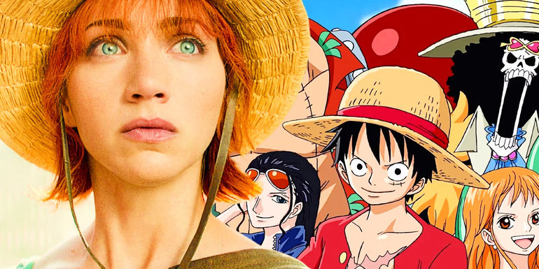 custom image combining the live-action Nami in Netflix's One Piece and the post-timeskip One Piece anime characters