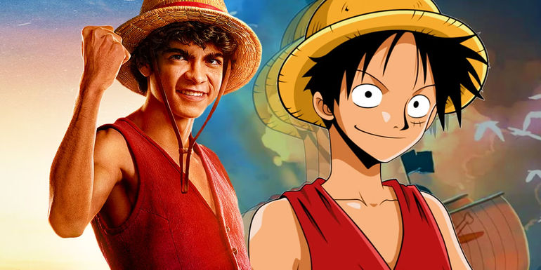 Luffy from One Piece on Netflix in live-action and the anime character