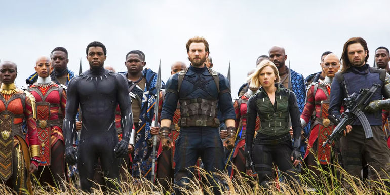 Okoye, Black Panther, Captain America, Black Widow and the Winter Soldier in Wakanda in Avengers Infinity War