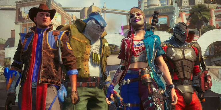 A screenshot of Task Force X wearing altnerate costumes in Suicide Squad: Kill the Justice League.