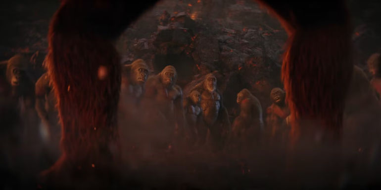 The Scar King standing in front of other apes in Godzilla x Kong