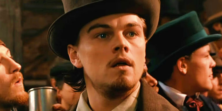 Amsterdam Vallon (Leonardo DiCaprio) looking shocked in Gangs of New York.