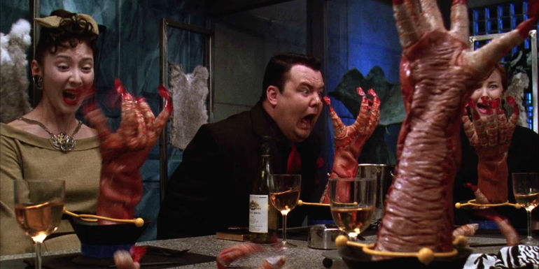 The shrimp comes to life at dinner in Beetlejuice