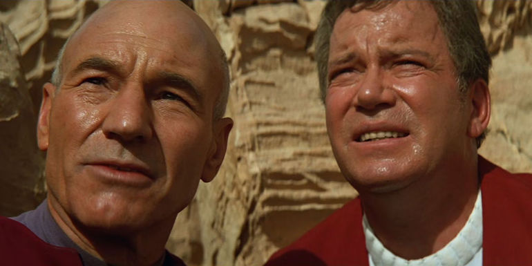 Enterprise Captains Picard and Kirk in Star Trek Generations